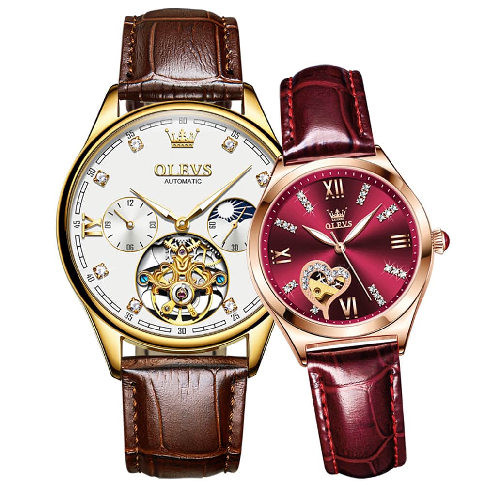 OLEVS 3601 Romantic Open Heart Automatic Couple Watch Set