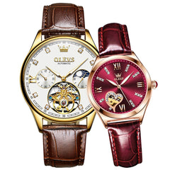 OLEVS 3601 Romantic Open Heart Automatic Couple Watch Set