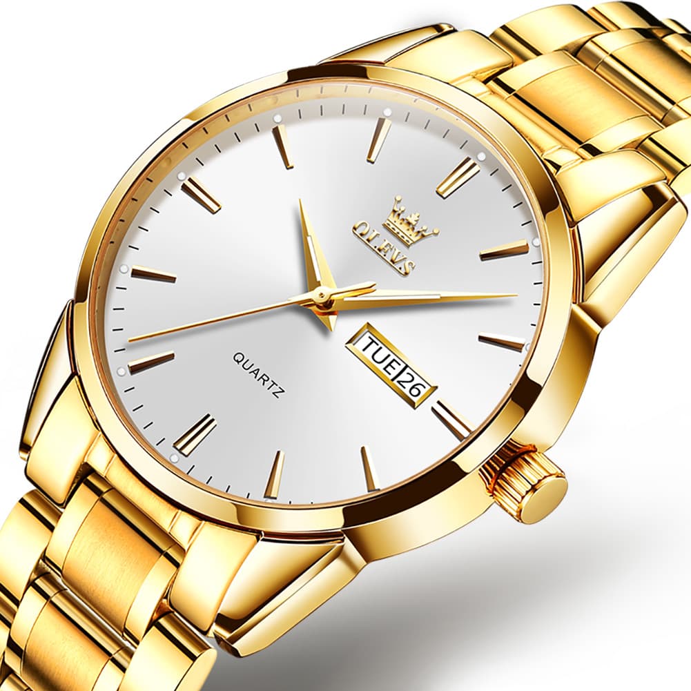 OLEVS 6898 Ultra Thin Day Date Watch Stainless Steel Quartz Casual Timepiece for Men