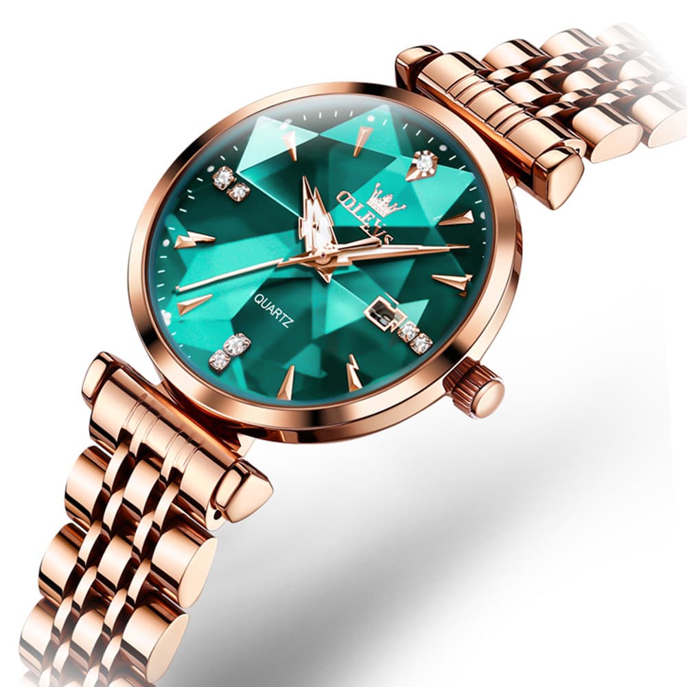 OLEVS Diamond Cut Crystal Dress Watch for Women Stainless Steel 5536