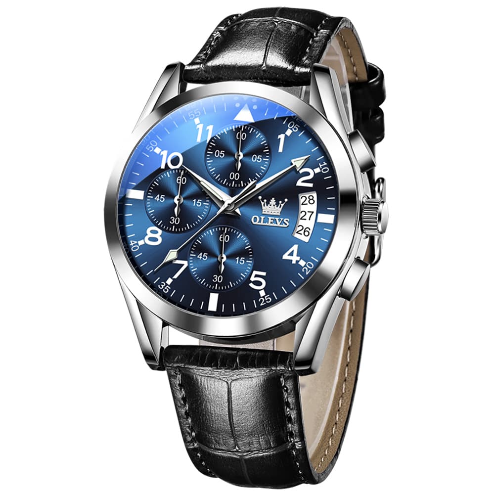 OLEVS 2878 Classic Pilot Chronograph Leather Watch for Men