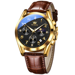 OLEVS 2890 Leather Chronograph Moon Phase Watch for Men