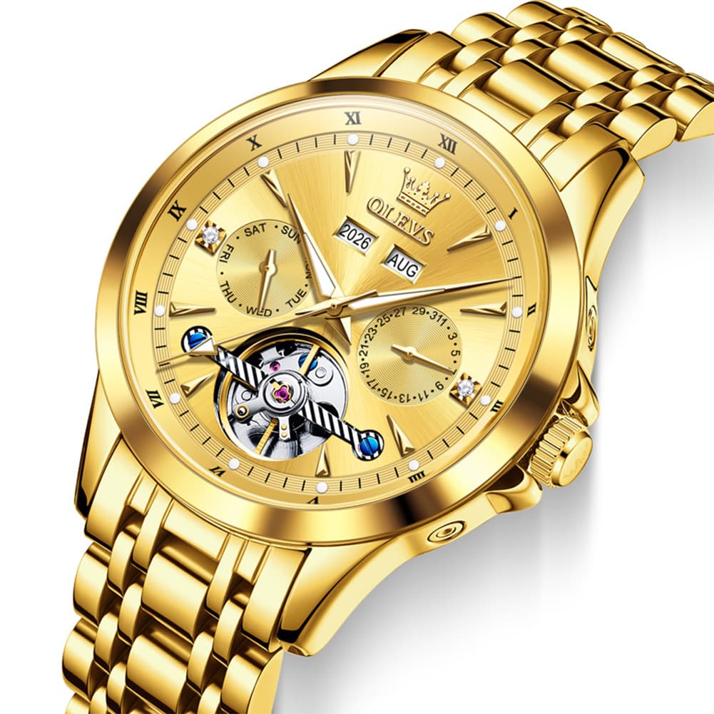 OLEVS 7091 Double Open Heart Multi-Function Automatic Watch For Men