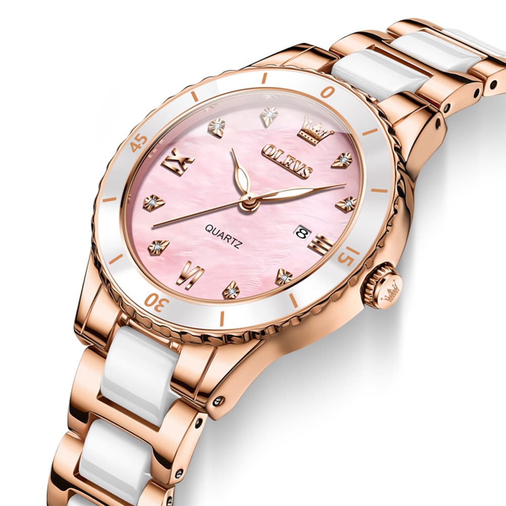 OLEVS 9985 Two Tone Ceramic Bracelet Quartz Watch for Women