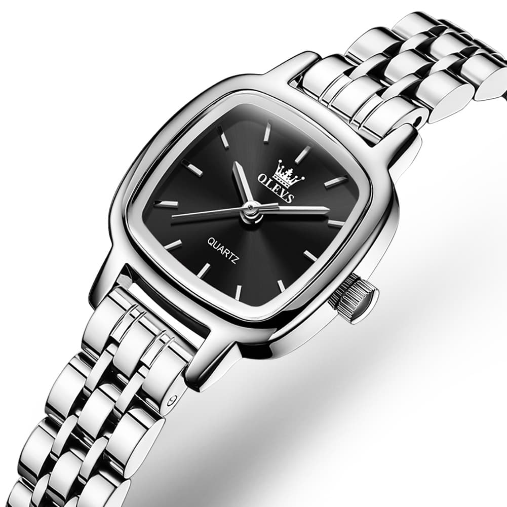 OLEVS 5675 Petite Square Watch Vintage Dress Stainless Steel Bracelet Quartz Timepiece for Women