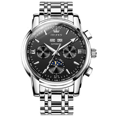 OLEVS 6633 Stainless Steel Mechanical Moon Phase Watch for Men