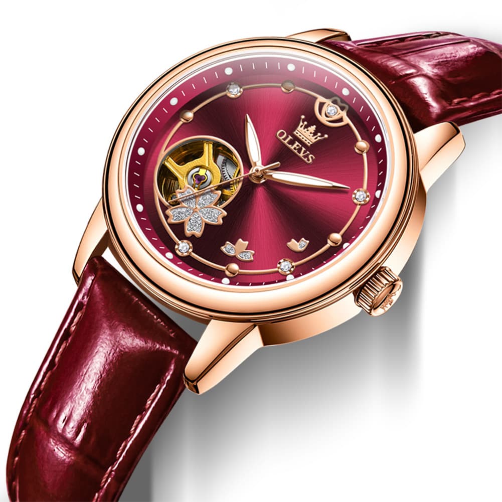 OLEVS 6732 Automatic Open Heart Diamond Watch For Women