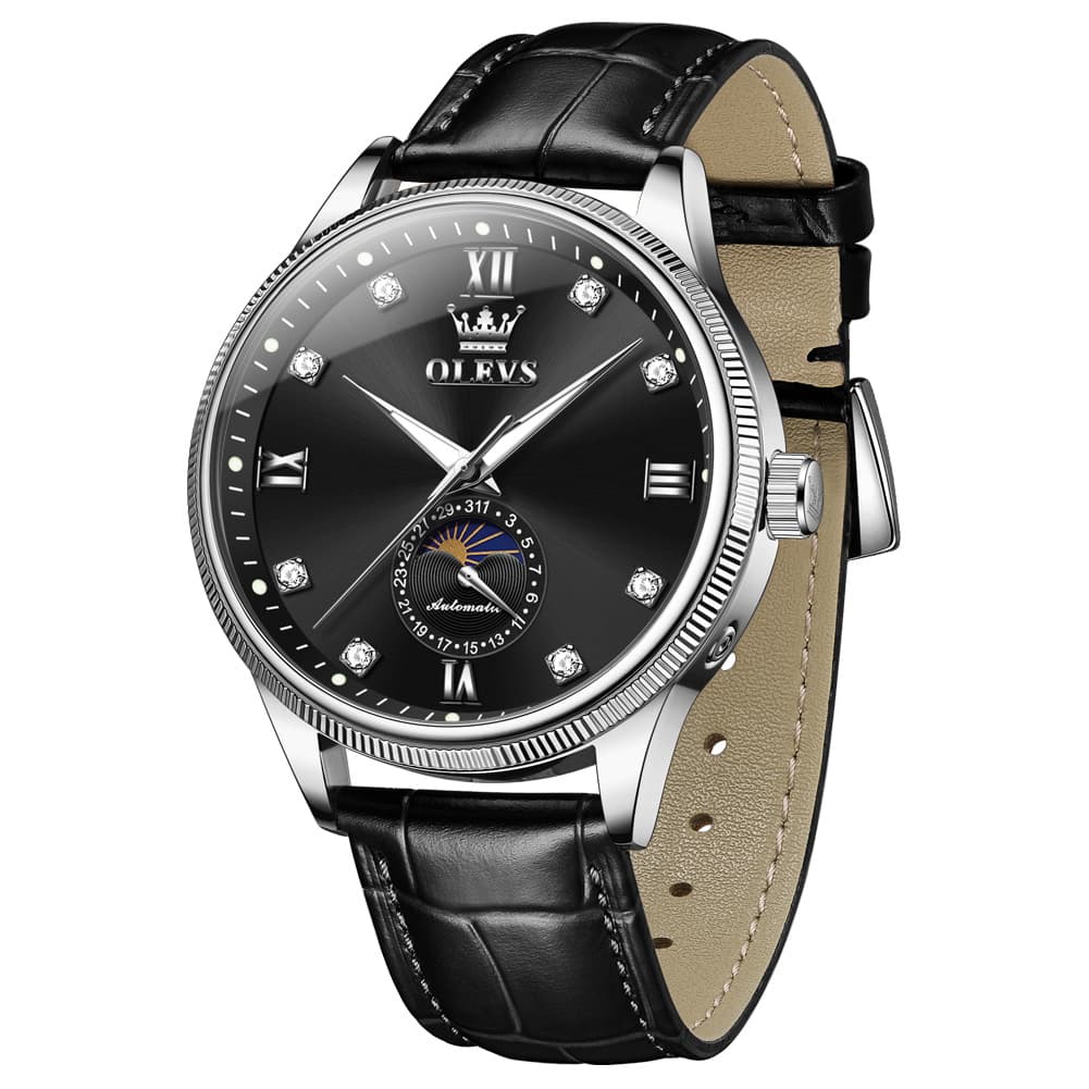 OLEVS 7039 Leather Moon Phase Mechanical Watch For Men
