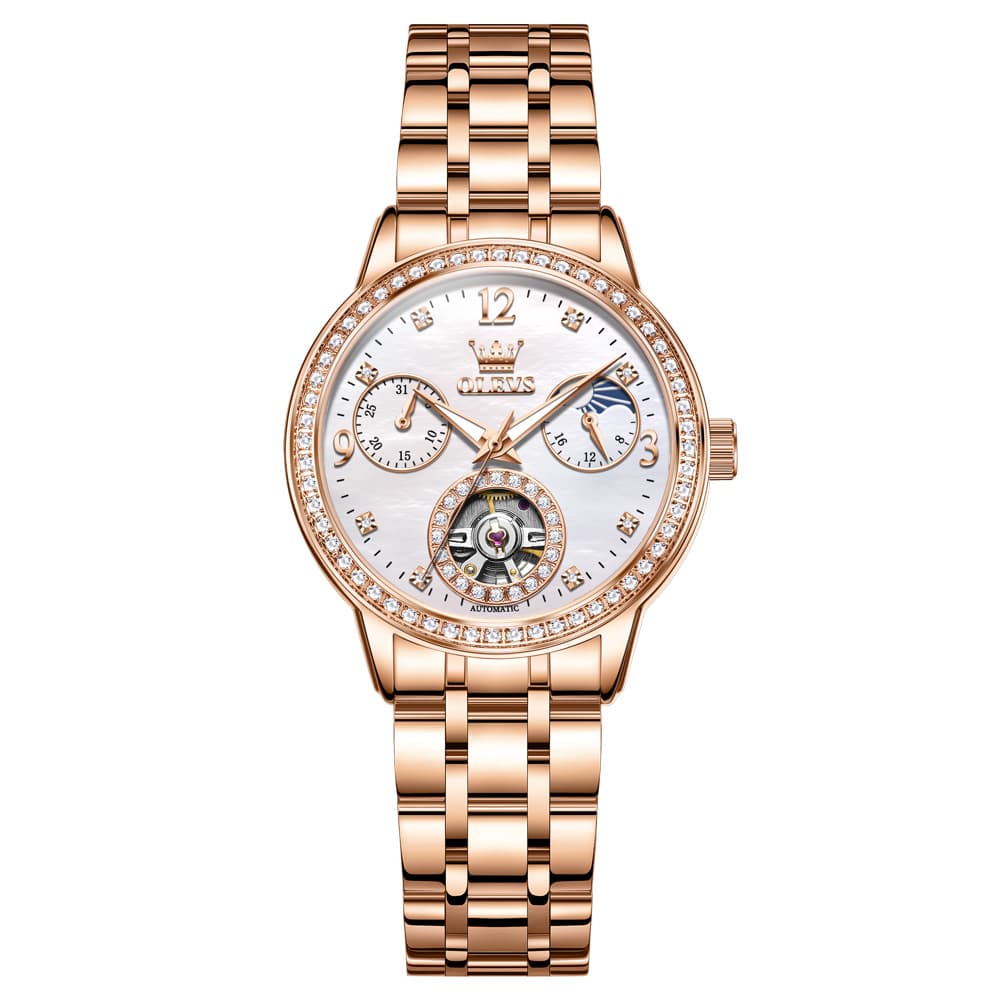 OLEVS 6750 Diamond Bezel Skeleton Mechanical Watch for Women