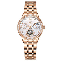 OLEVS 6750 Diamond Bezel Skeleton Mechanical Watch for Women
