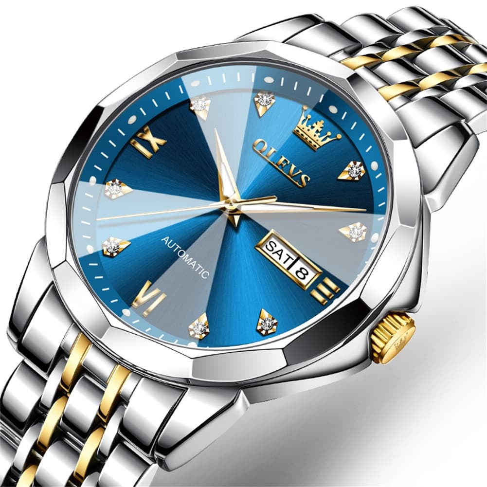OLEVS 3D Diamond Cut Mirror Automatic Mechanical Watch 9982 Day Date for Men