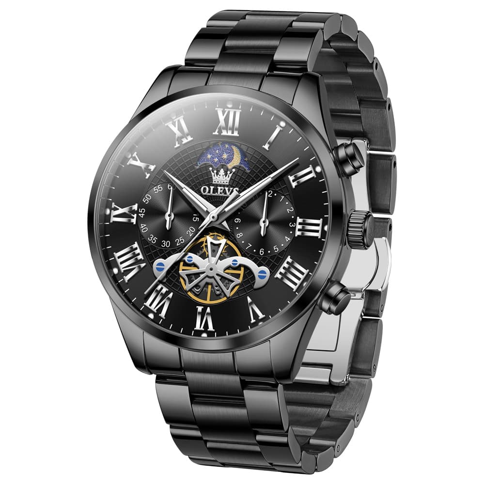 OLEVS 3640 Open-Heart Moon Phase Quartz Watch for Men