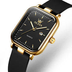 OLEVS 7089 Silicone Strap Watch Retro Square Date Quartz Sport Luxe Timepiece for Women