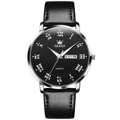 OLEVS 2920 Ultra Light Leather Day Date Quartz Watch for Men