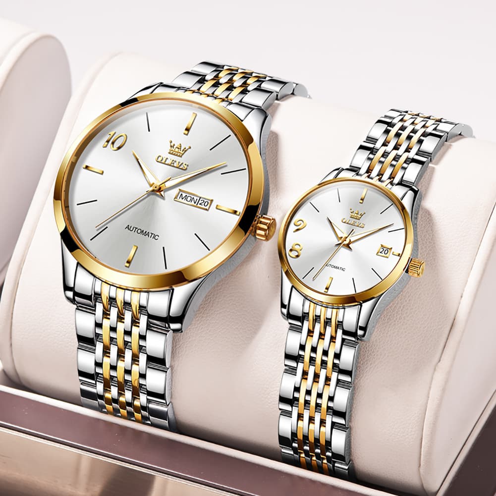 OLEVS 6632 Stainless Steel Automatic Mechanical Couple Watches