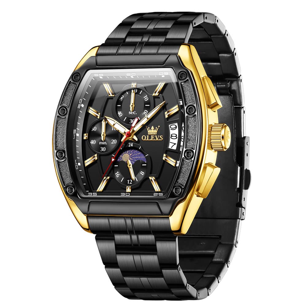 OLEVS 3661 Tonneau Barrel Chronograph Moon Phase Tactical Watch For Men