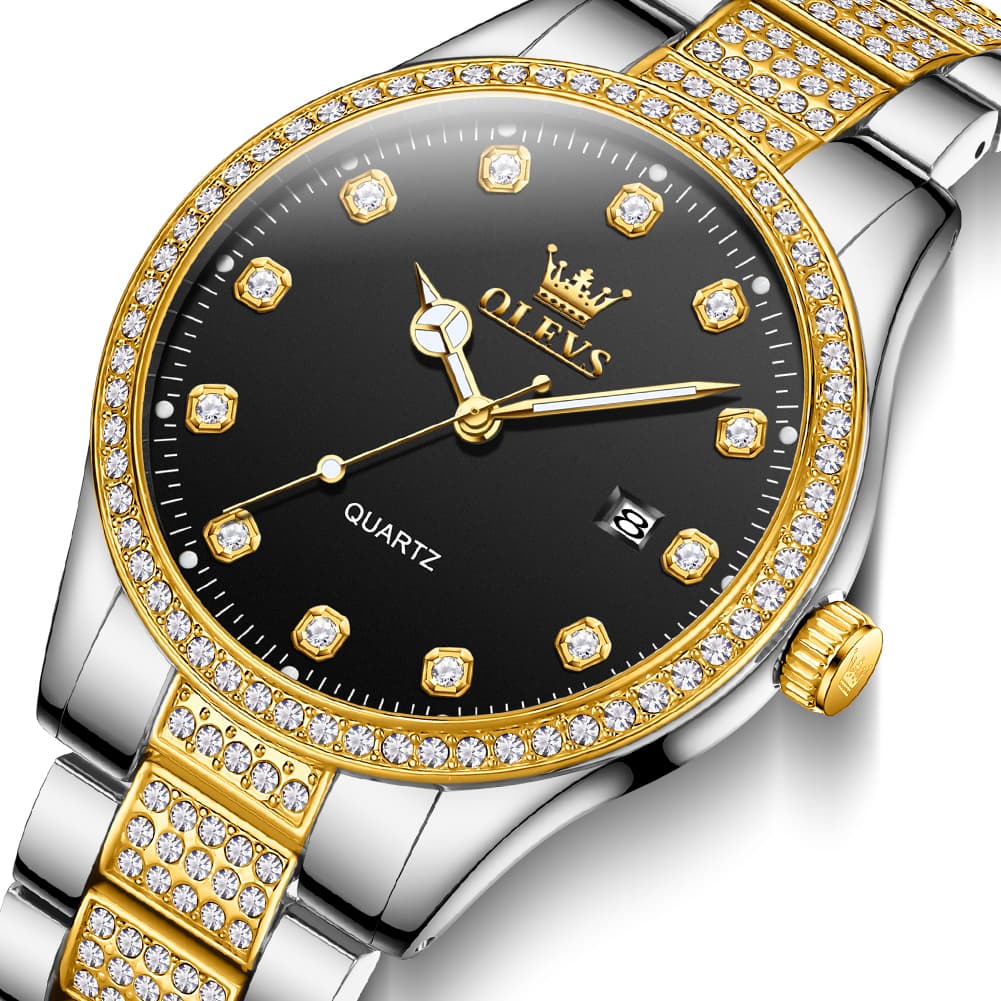 OLEVS 9905 Diamond Bezel Luxury Dress Quartz Watch for Men
