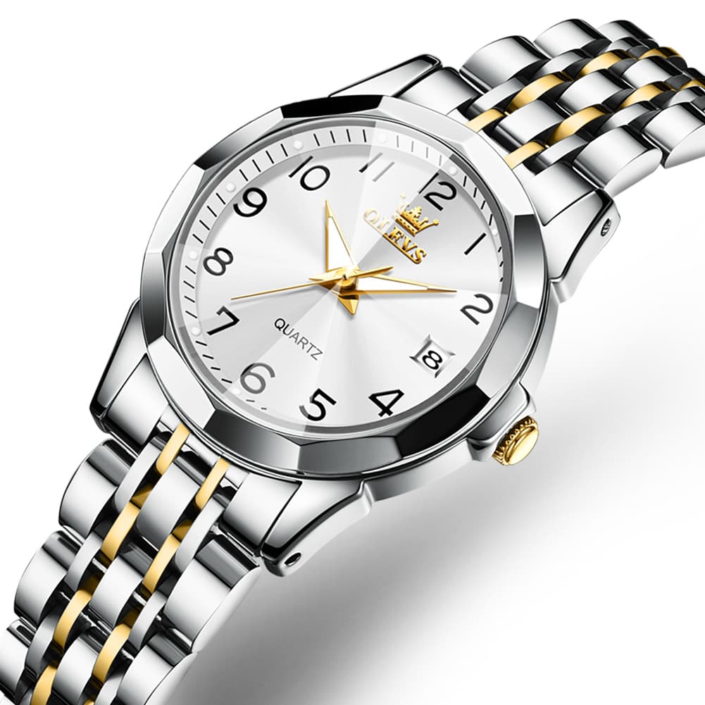 OLEVS 9970 3D Rhombic Faceted Glass Date Watch for Women
