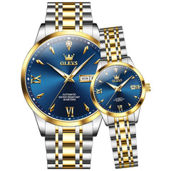 OLEVS Couple Watches Diamond Dial Automatic Mechanical Watch 9956 Steel Band for His and Hers