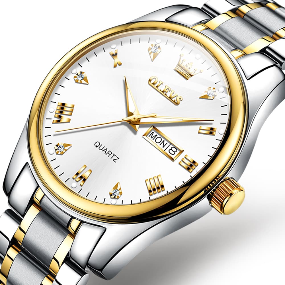 OLEVS 5563 Luxury Diamond Dial Quartz Stainless Steel Day Date Watch for Men