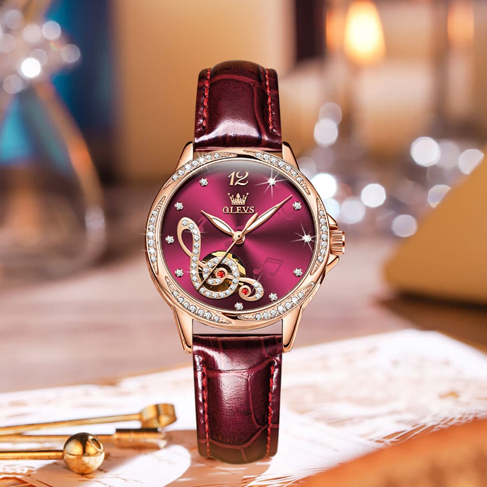 OLEVS 6656 Ceramic Mechanical Musical Note Watch for Women