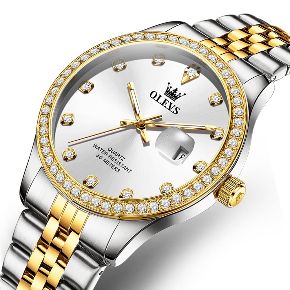 OLEVS 3629 Diamond Bezel Quartz Steel Watch for Men