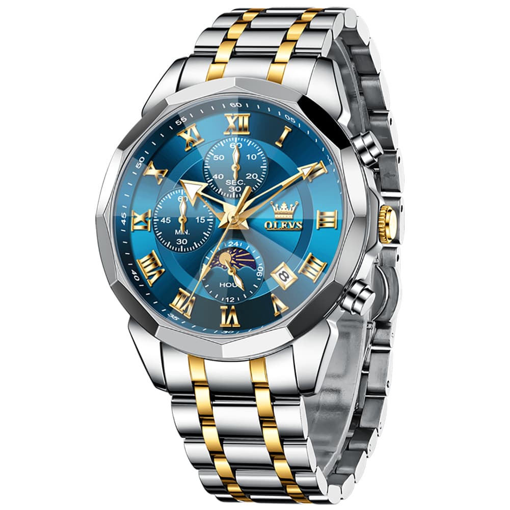 OLEVS 3675 Quartz 3D Rhombic Roman Chronograph Watch For Men