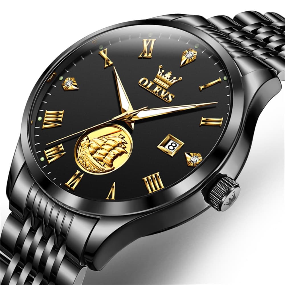 OLEVS 6696 3D Sailboat Mechanical Steel Watch for Men