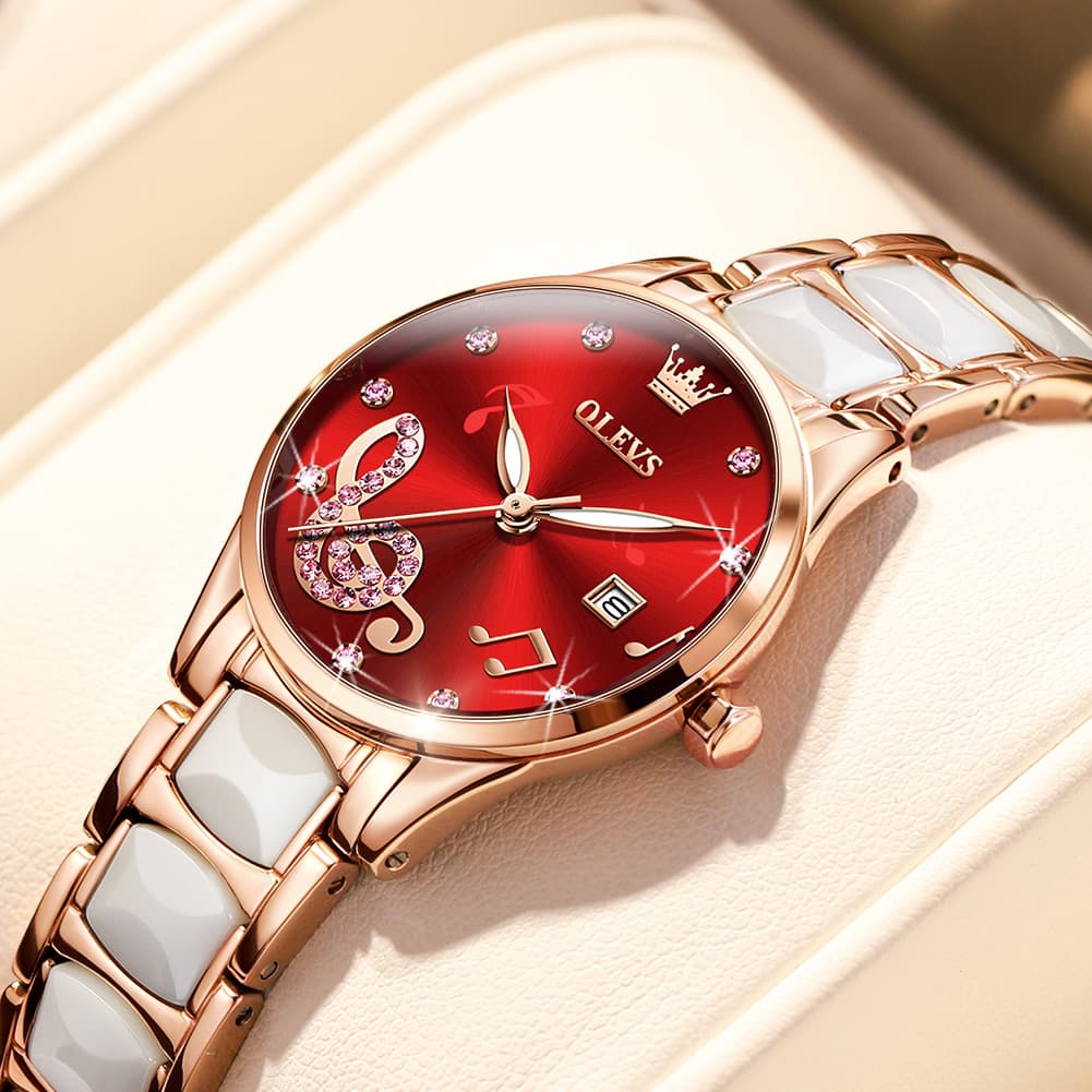 OLEVS 3605 Ceramic Musical Note Quartz Watch for Women