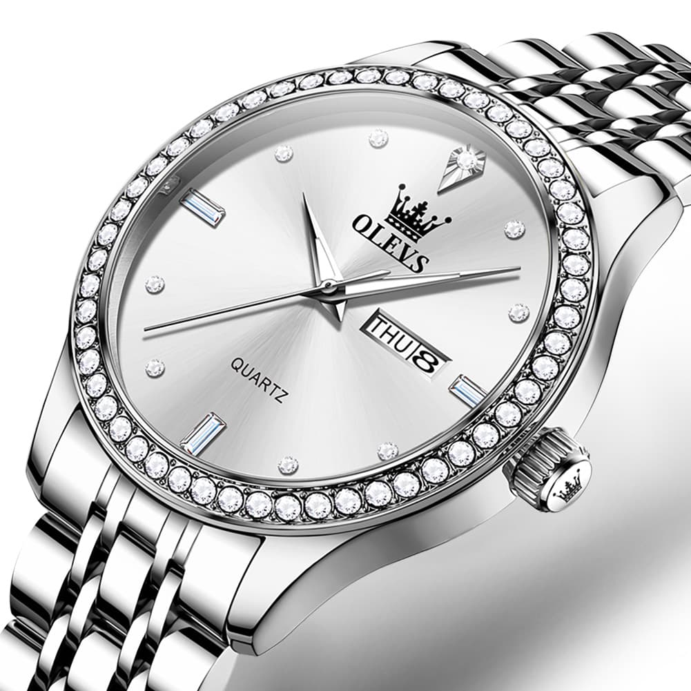 OLEVS 3625 Diamond Bezel Quartz Steel Watch for Men