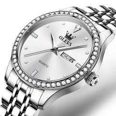 OLEVS 3625 Diamond Bezel Quartz Steel Watch for Men