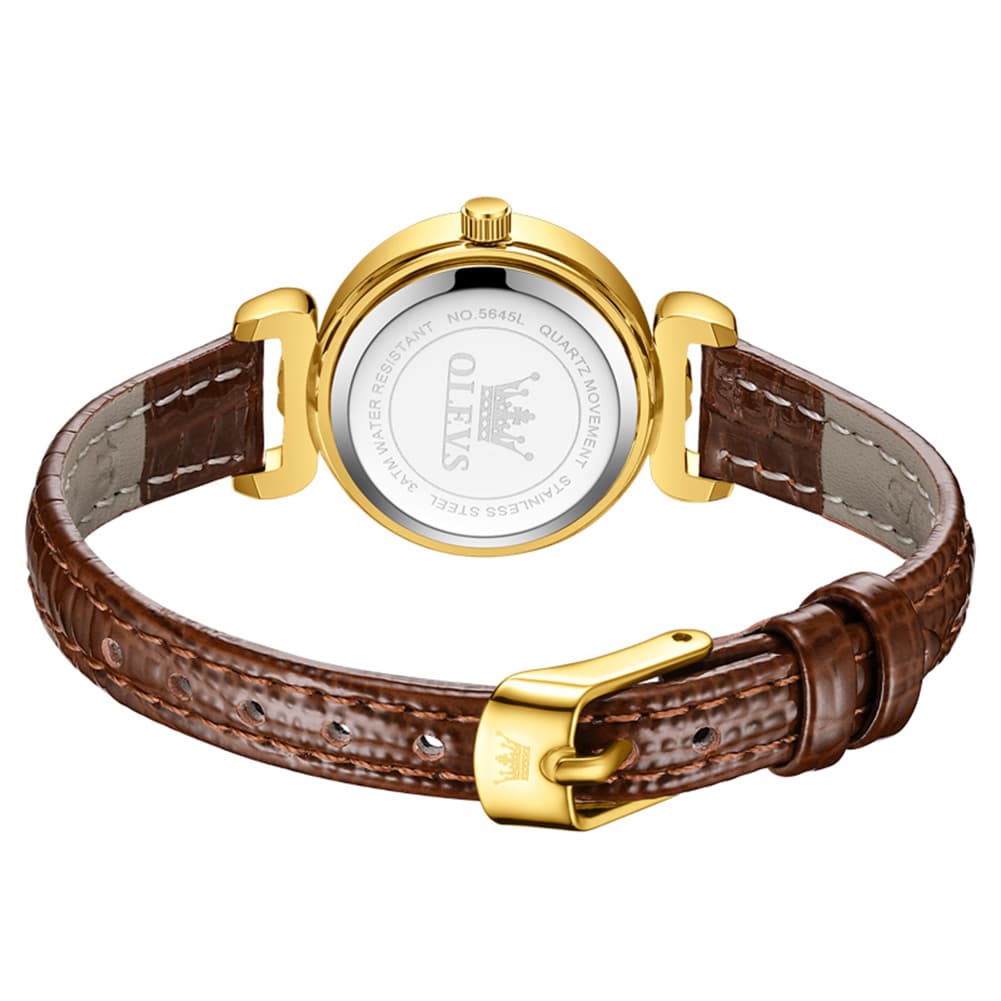 OLEVS Women Vintage Dress Watch Petite 24mm Leather Strap Date Quartz 5645