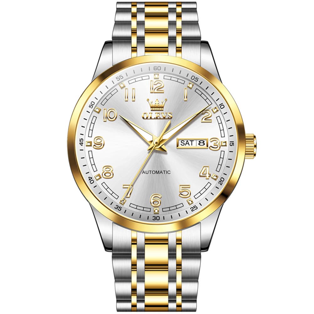 OLEVS 7077 Arabic Numeral Dual Calendar Automatic Watch For Men