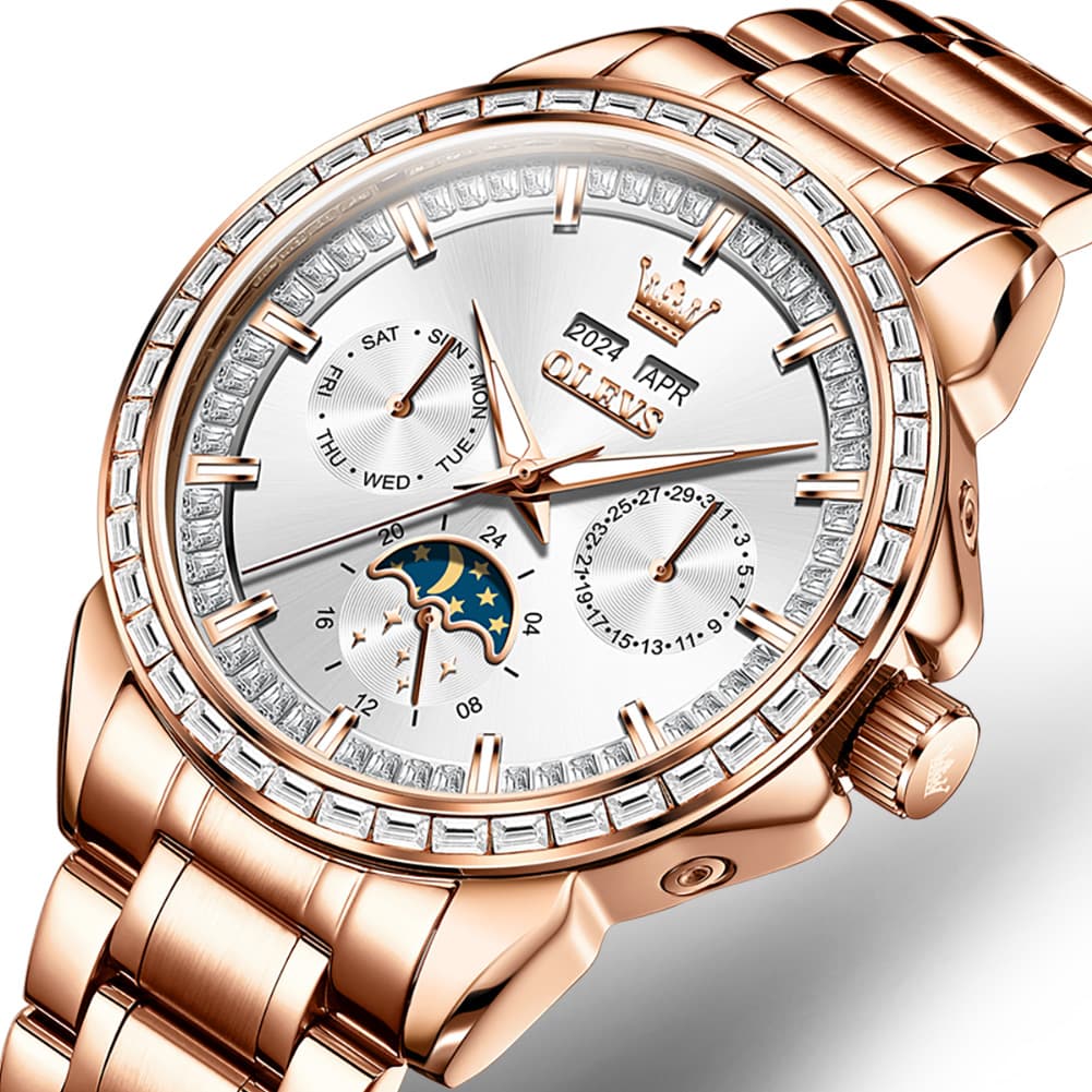 OLEVS 6695 Baguette Diamond Multifunction Mechanical Watch for Men