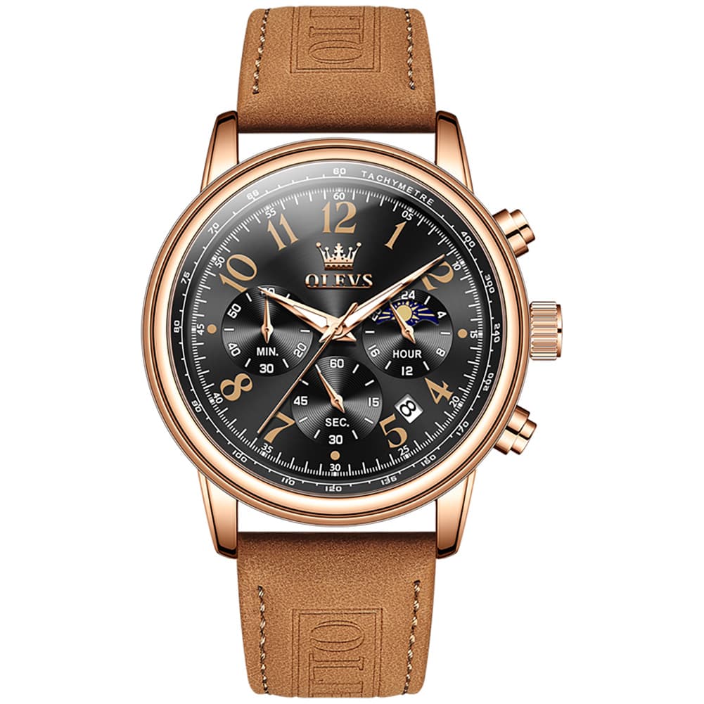 OLEVS 2912 Leather Chronograph Moon Phase Watch for Men
