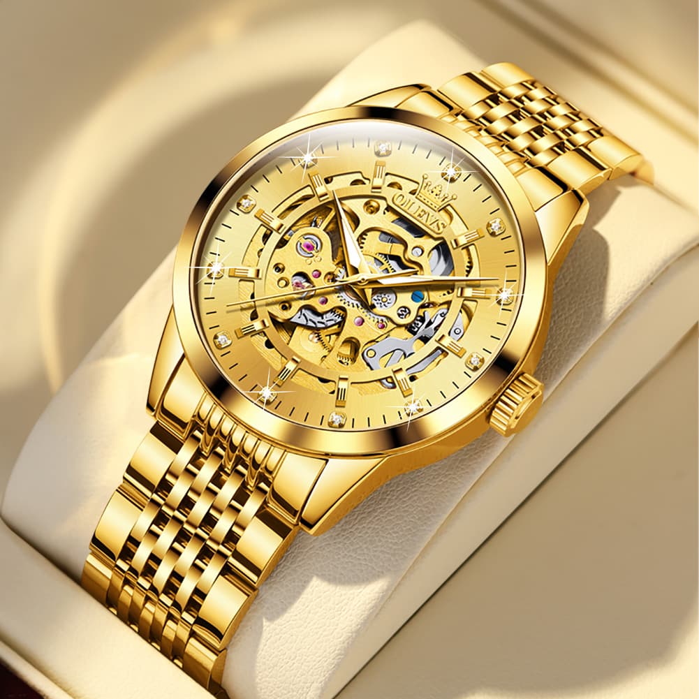 OLEVS Full Skeleton Diamond Dial Automatic Mechanical Watch 9920 for Men