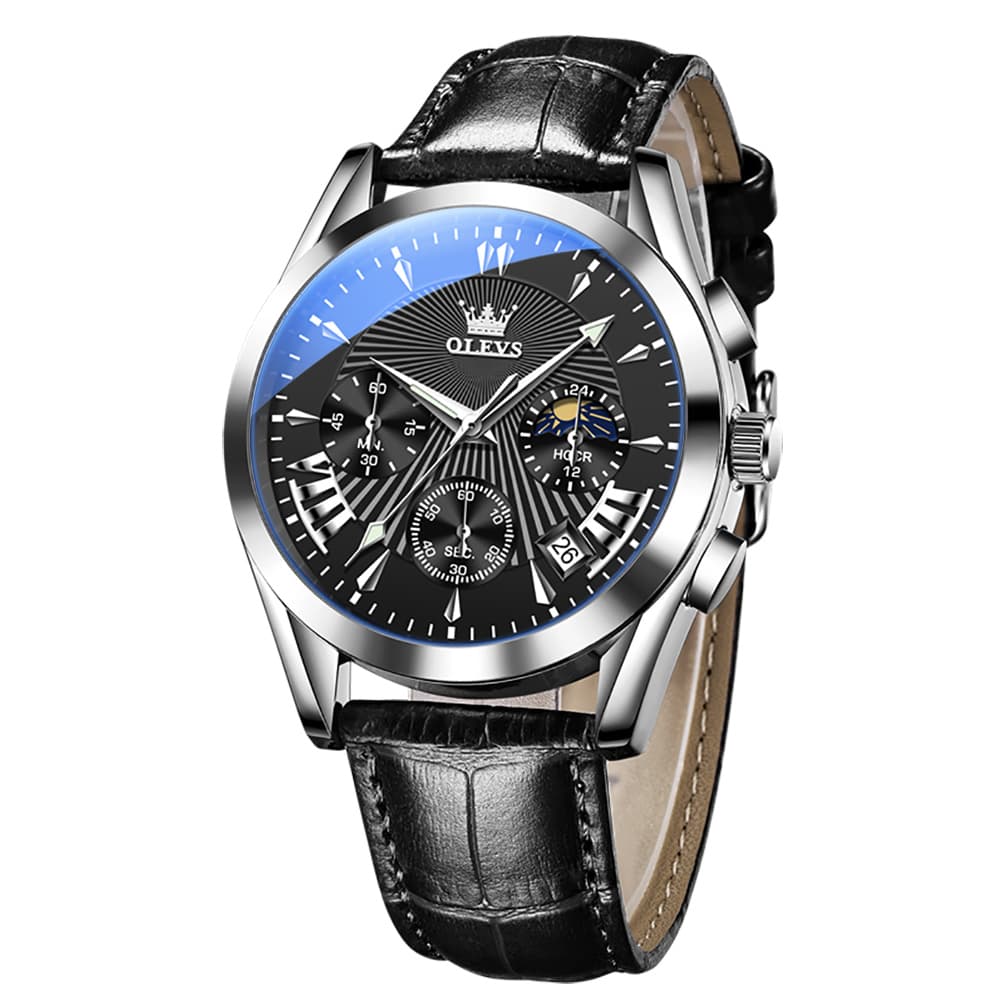 OLEVS 2876 Luxury Moon Phase Chronograph Leather Watch for Men