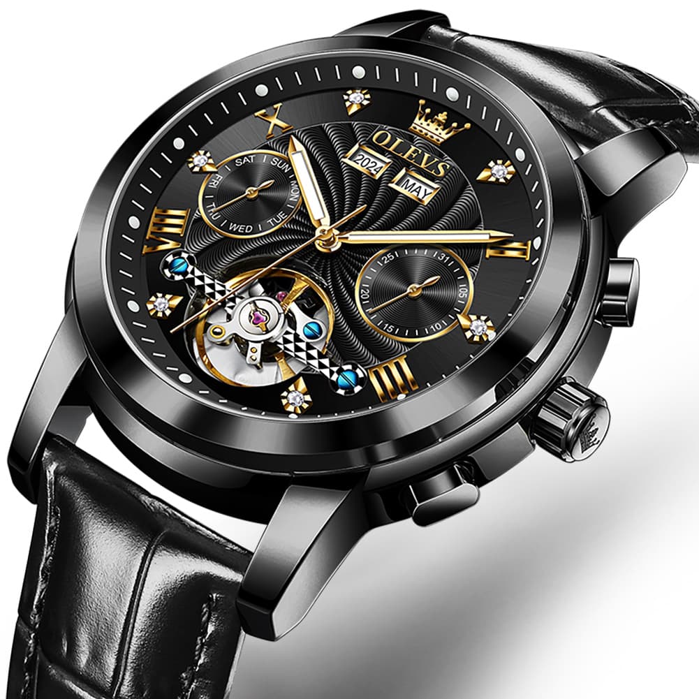 OLEVS 7088 Open Heart Leather Automatic Watch For Men