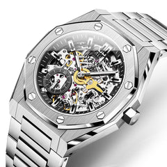 OLEVS 6669 Stainless Steel Octagonal Skeleton Watch for Men