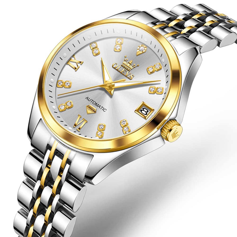 OLEVS Diamond Dial Automatic Mechanical Watch 9801 Date Display for Women