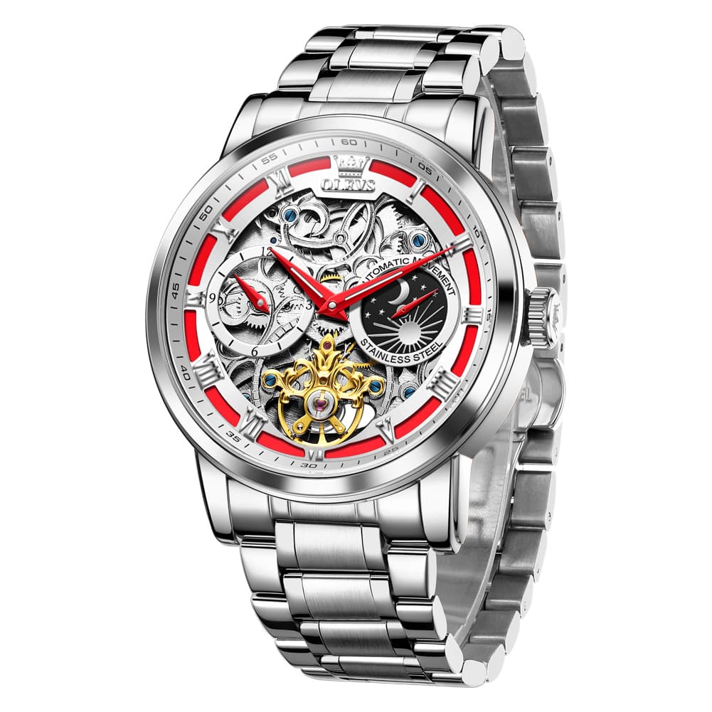 OLEVS 6670 Stainless Steel Skeleton Mechanical Watch for Men