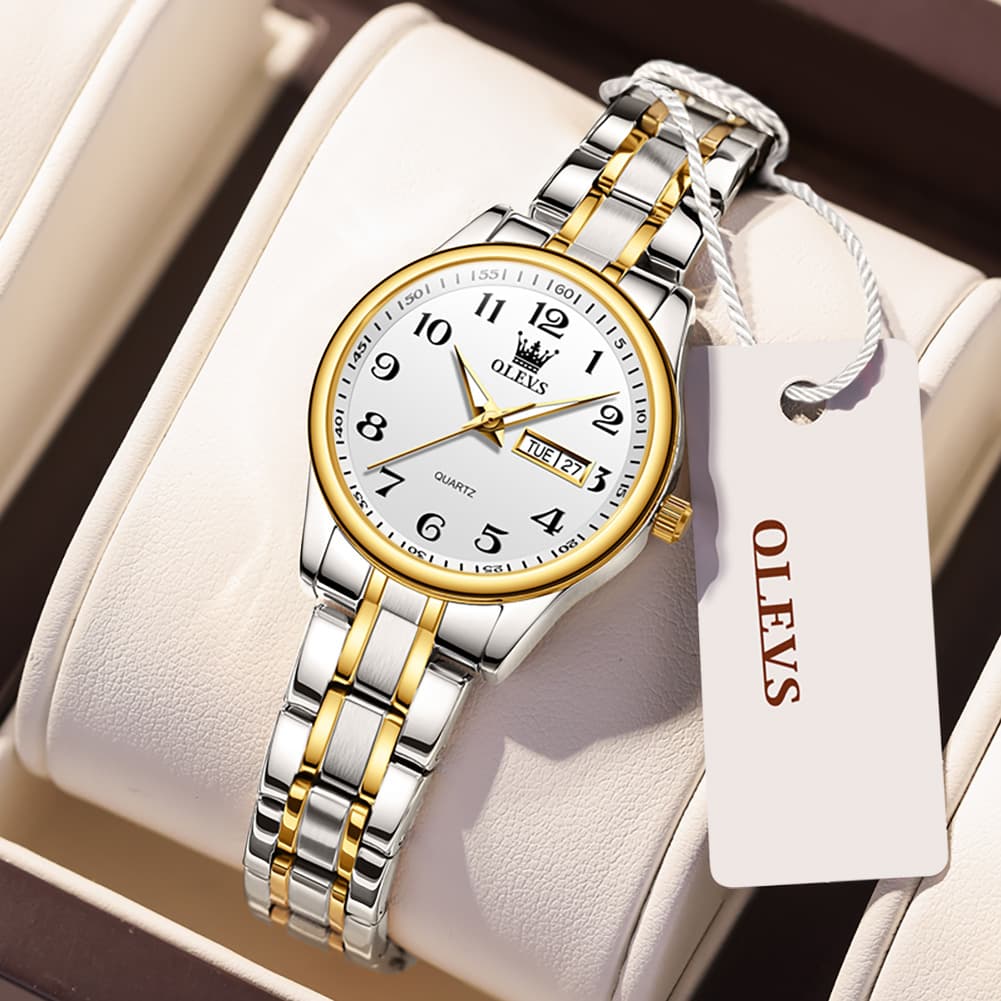 OLEVS Men and Women Couple Watch Stainless Steel Quartz Day Date Arabic Numerals 5567