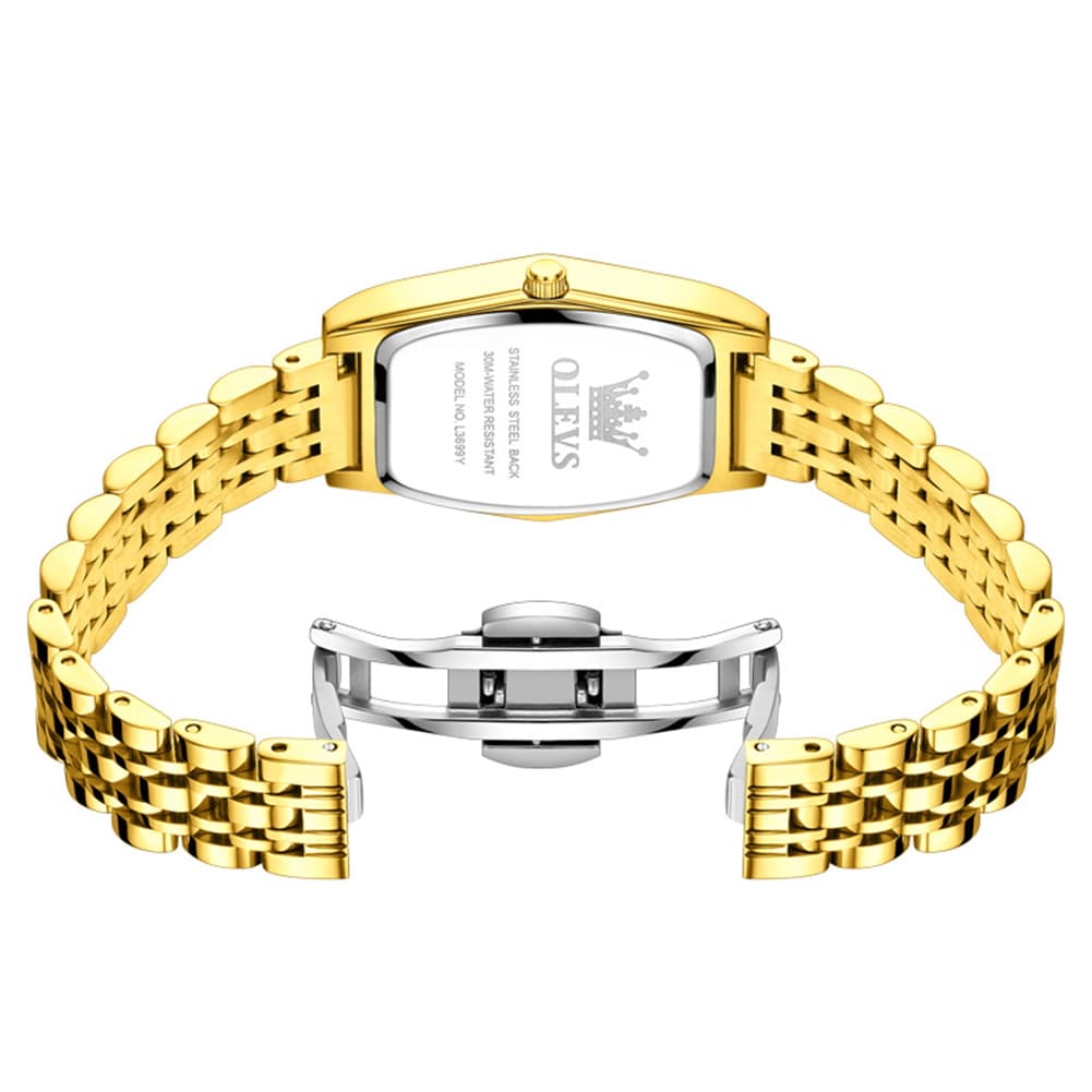 OLEVS 3699 Tonneau Geometric Crystal Womens Dress Watch