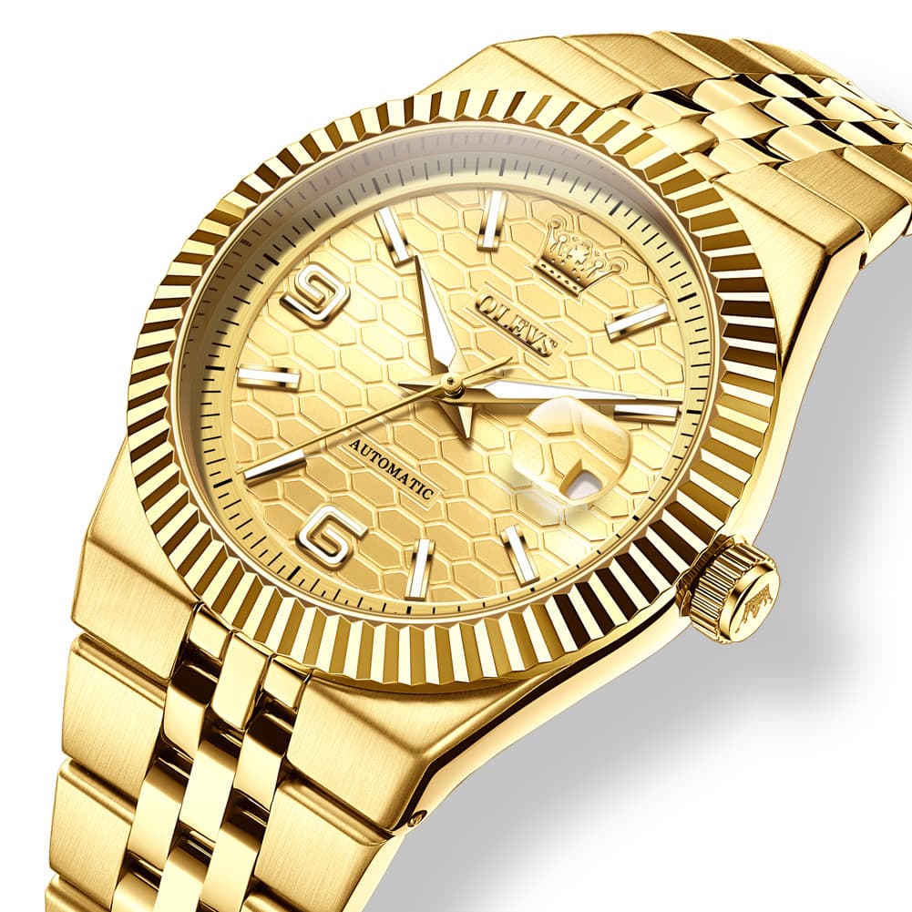 OLEVS 7105 Fluted Bezel Automatic Mechanical Luxury Dress Watch for Men