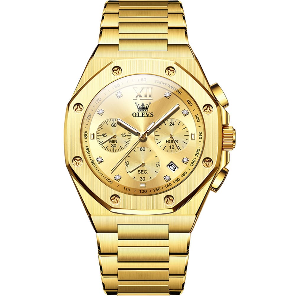 OLEVS 3626 Octagonal Chronograph Quartz Steel Watch for Men