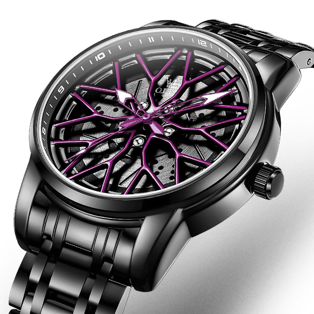 OLEVS 3701 Racing Wheel Openwork Sport Mens Quartz Watch