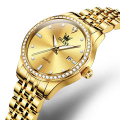 OLEVS 3625 Diamond Bezel Quartz Steel Watch for Women