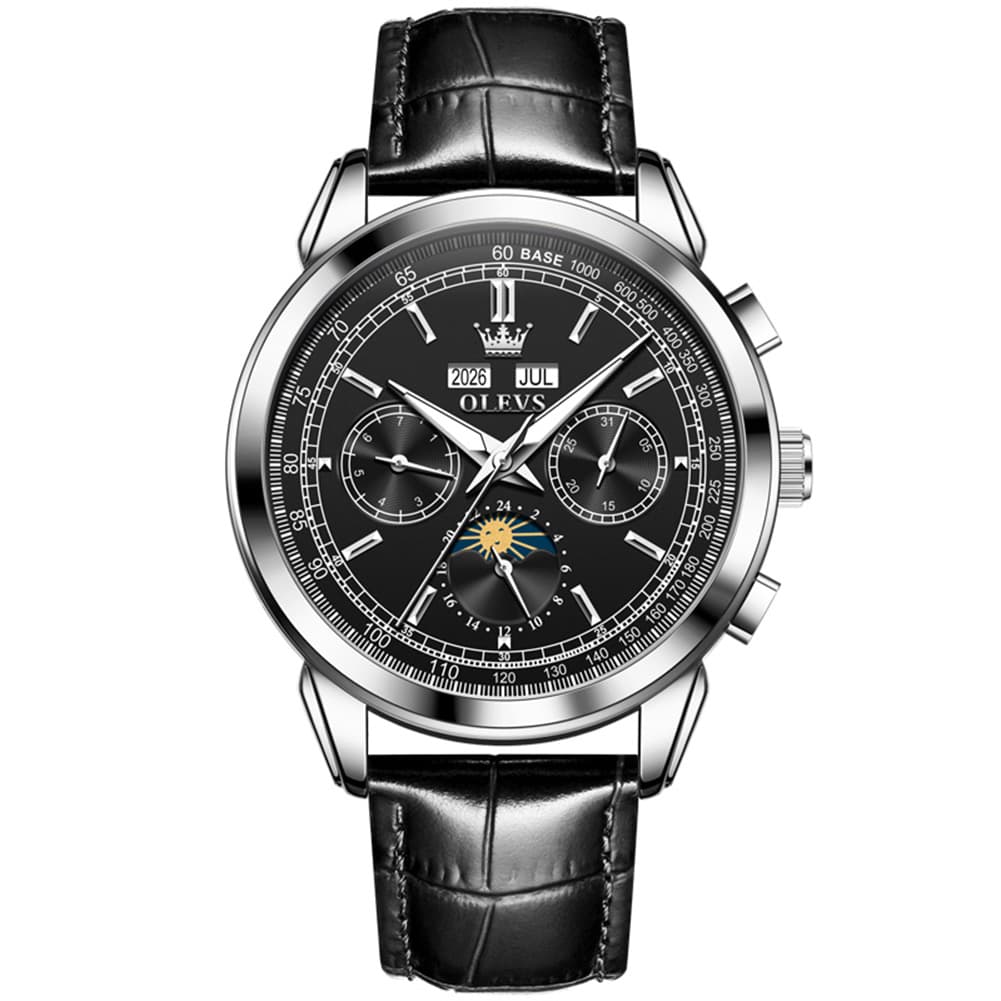 OLEVS Leather Strap Moon Phase Automatic Mechanical Watch for Men 7117