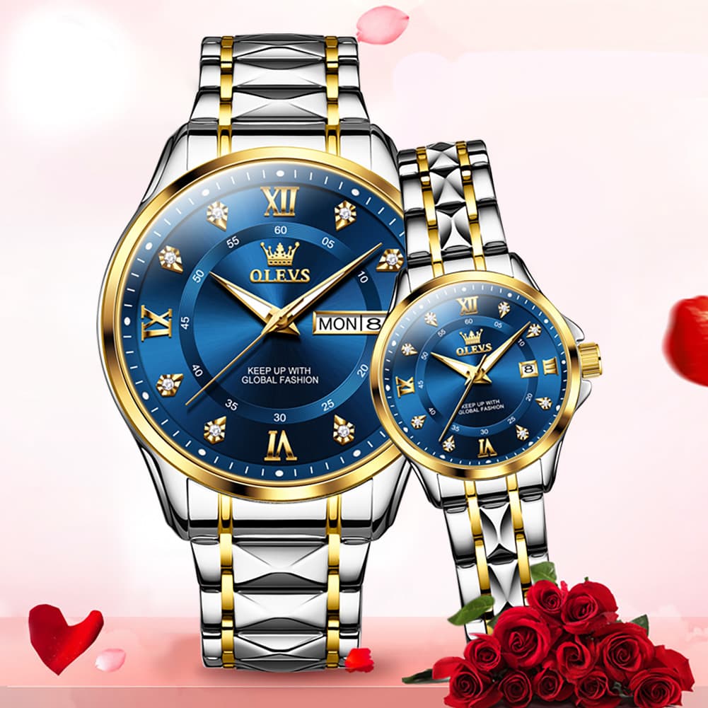 OLEVS 2906 Diamond Day Date Couples Watch Set Men Women