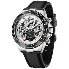 OLEVS 6713 Skeleton Silicone Sports Racing Mechanical Watch For Men